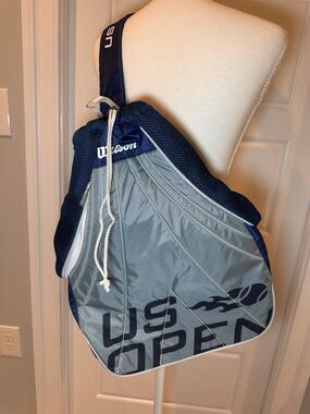 Wilson US Open Tennis Sling Crossbody Bag Grey Blue Official Tournament Gear